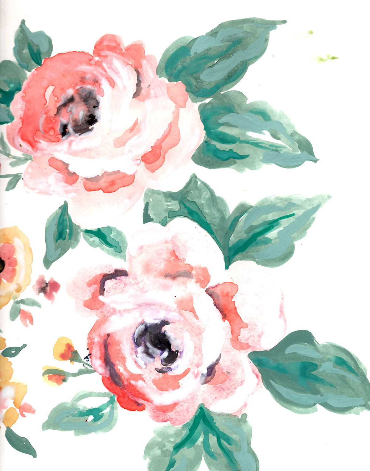 Textiles floral watercolor sketchbook paint gouache pattern print
