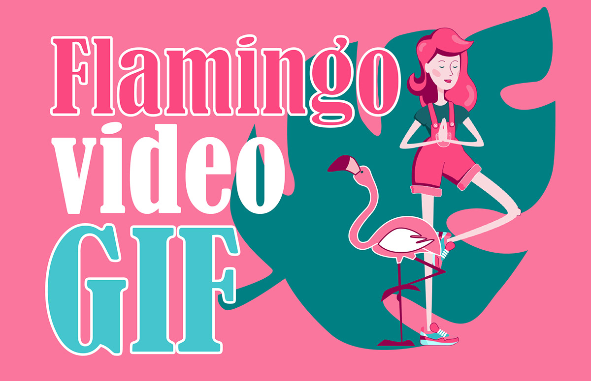 flamingo girl animation  video gif sea bird Ocean Yoga tropics