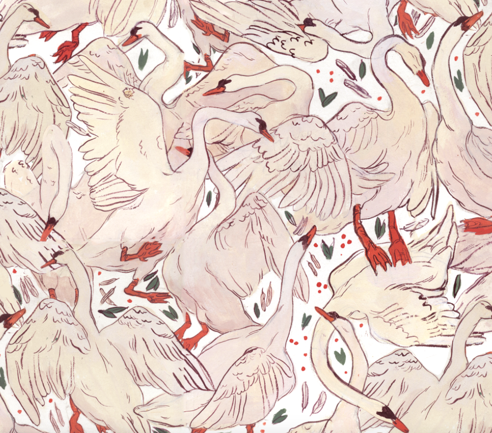 pattern halfdrop pattern swans animal pattern Gouache Illustration animal illustration birds