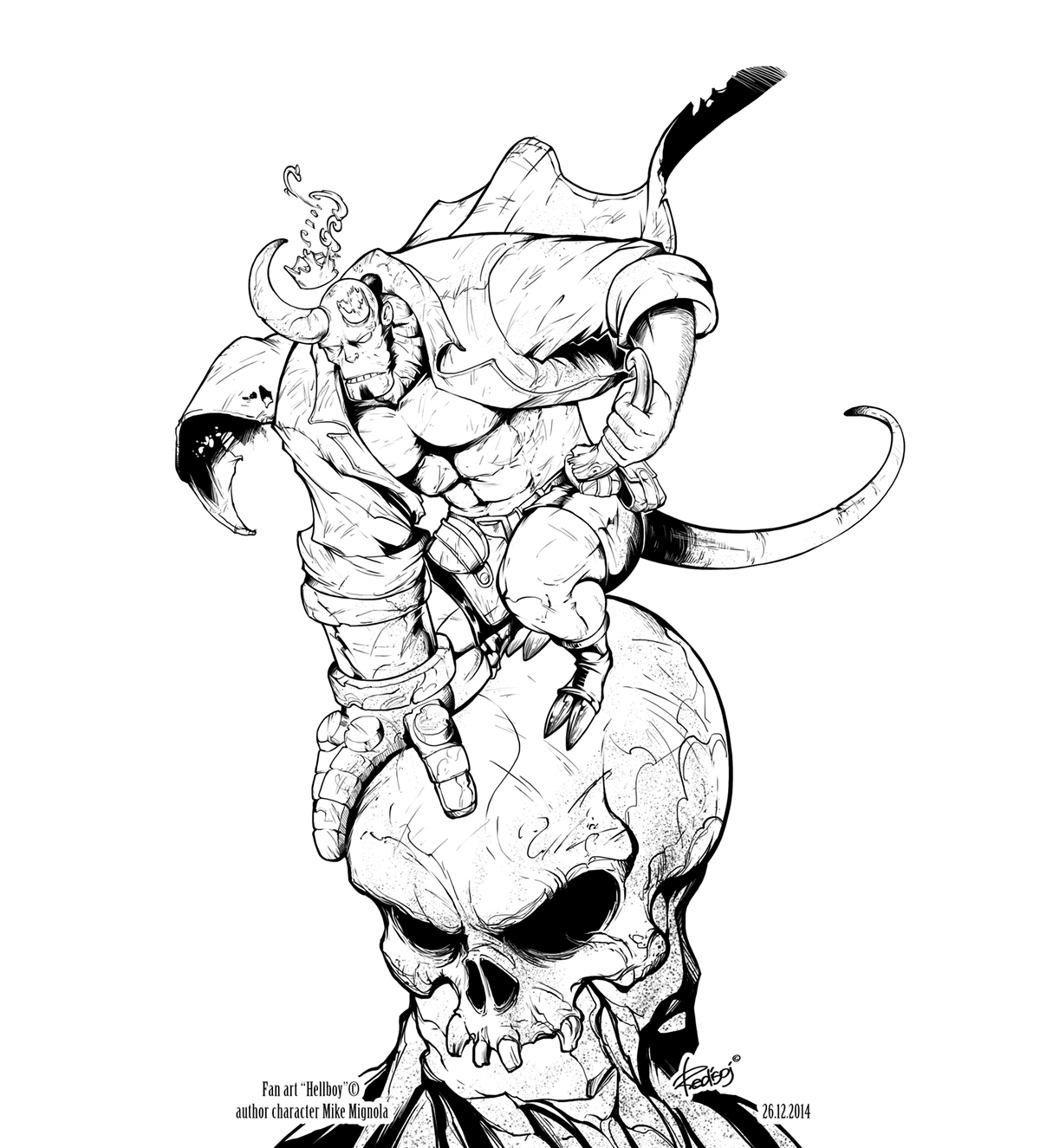 Hellboy redisoj art Character skull bones comics