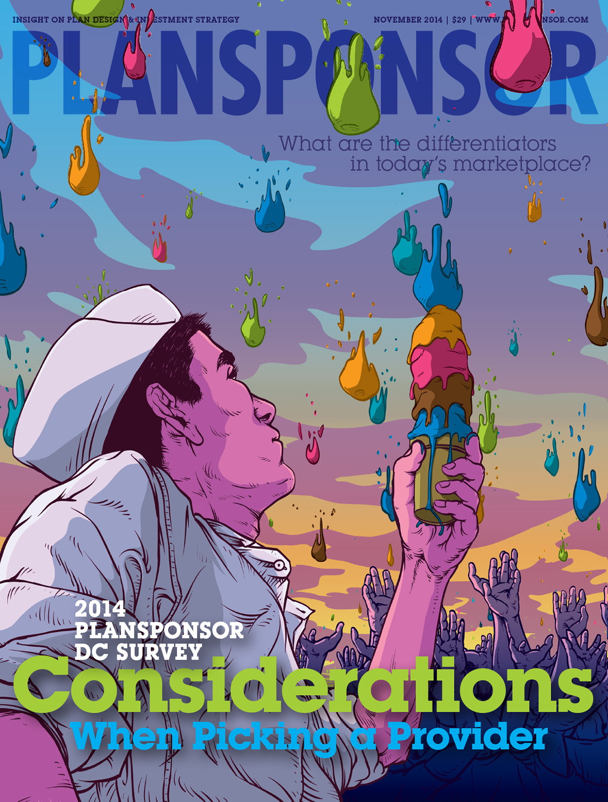Plansponsor magazine cover editorial ice cream rain fantasy
