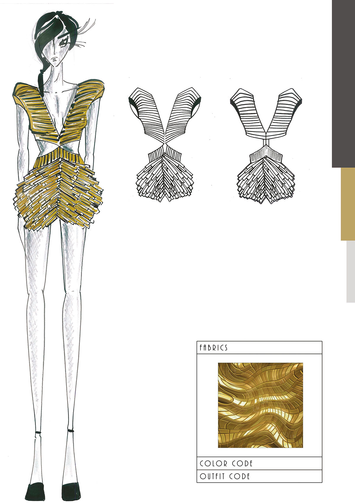 lux fashion creative dresses metal in fashion rough lines geomatrical shapes gold & black high street fashion Esmod