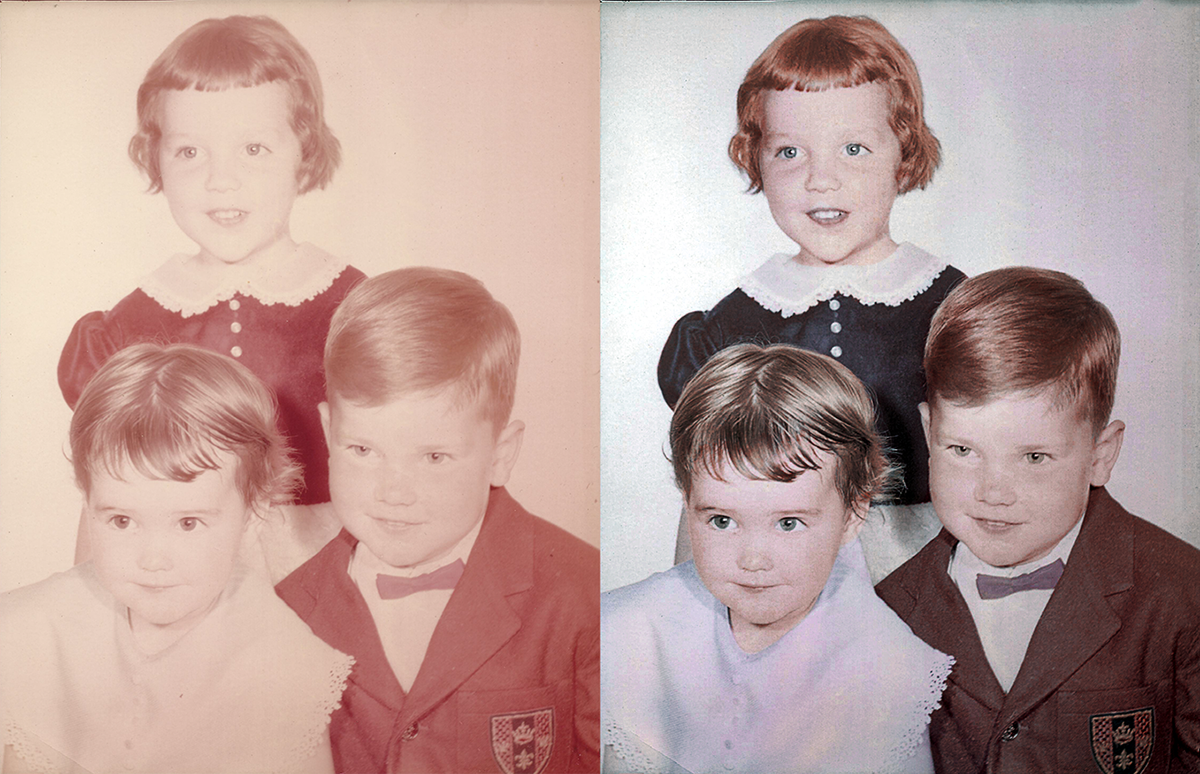 restoration old photo kids red-head Trio vintage