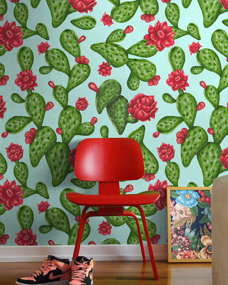 pattern Saddo birds floral Fruit animals print wallpaper Indian art acrylics