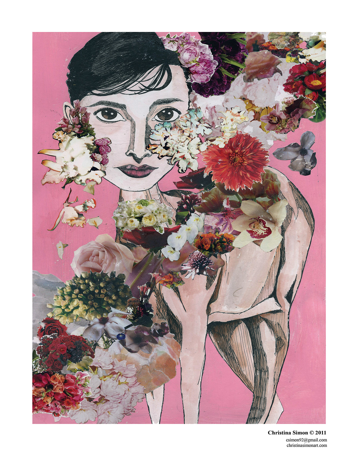 Audrey Hepburn collage floral portrait acrylic watercolor Megazine cut out trend Icon Celebrity famous aminal deer doe