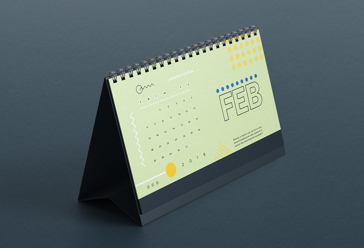 calendar 2019 calendar calendar design design desk calendar graphic design  branding  print Mockup minimal