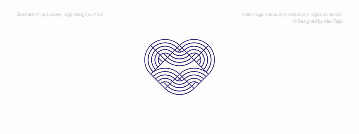 Blue heart from waves, logo design symbol