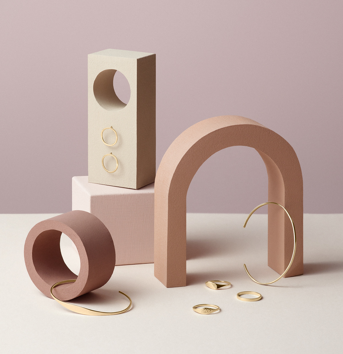 architecture campaign earings geometry gold Jewellery minimalistic Pastels ring still life