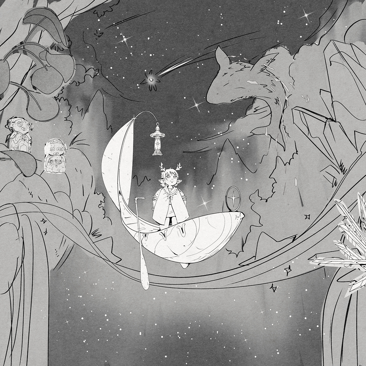 ILLUSTRATION  audiobook book children's book fantasy mystical Cover Art cosmic forest Ghibli