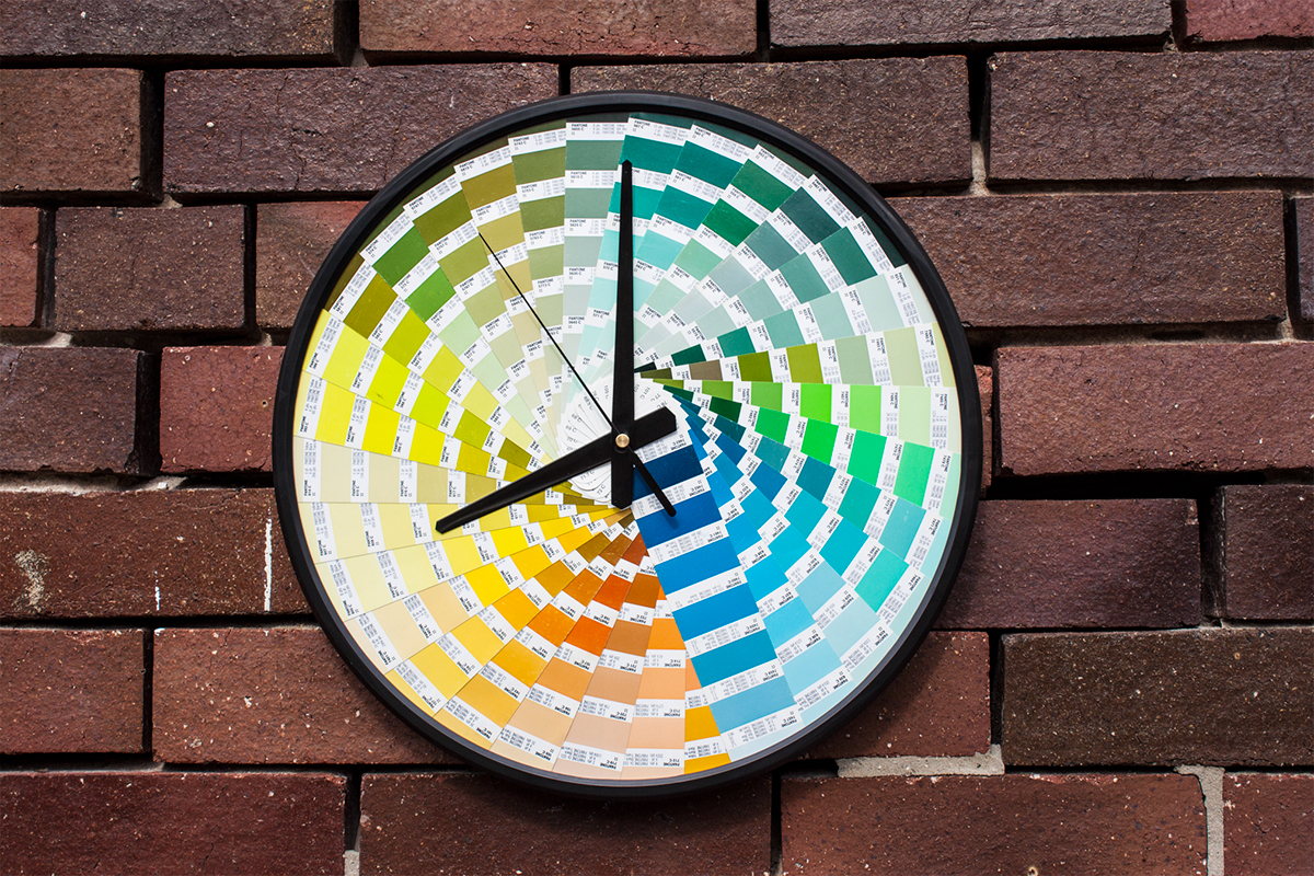 pantone clock colour swatch upcycle decor art design ink colour match time