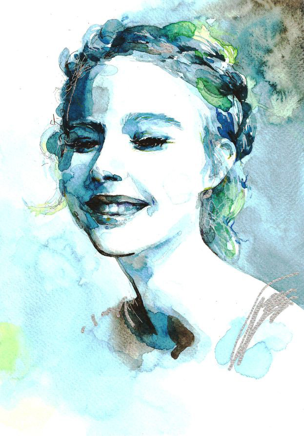 watercolor blue fashion illustration portrait