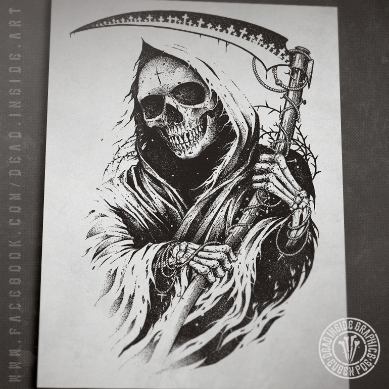 grim reaper reaper time clock clockwork skull macabre death cloak skeleton