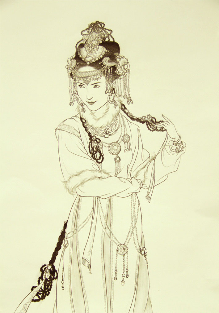 Classic Paiting chinese traditional line pencil sketch Ancient beauty aristocratic linear art history