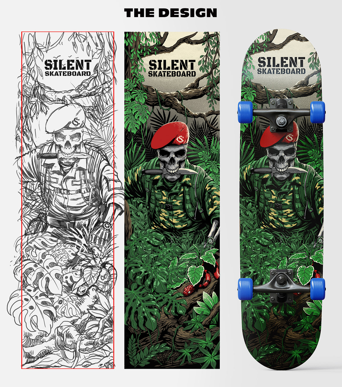 design Drawing  skull army darkart horror skateboard SKATEBOARD DESIGN Skate deck Rambo