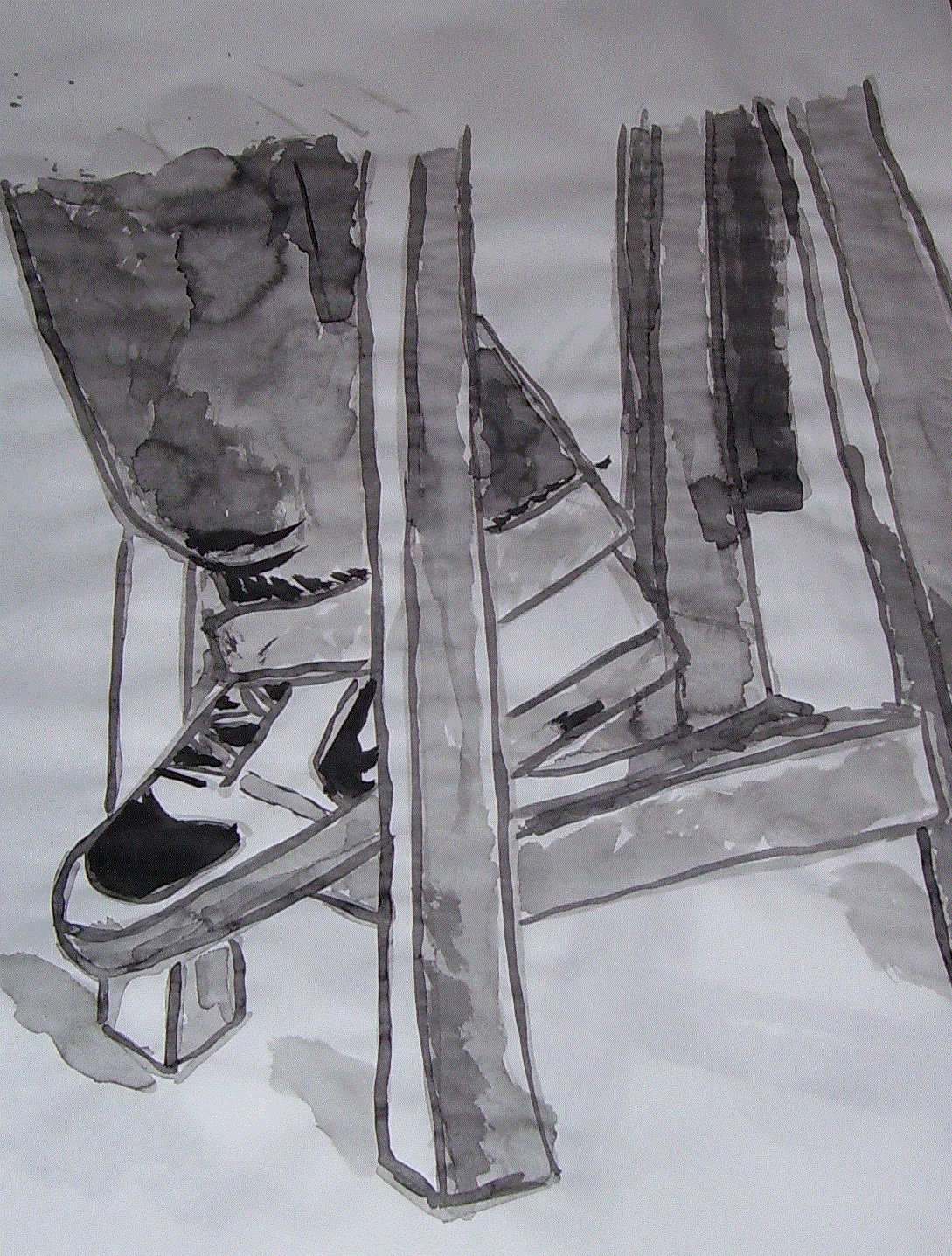 feet foot leg legs chair table people sneakers shoes nankeen ink portrait realistic