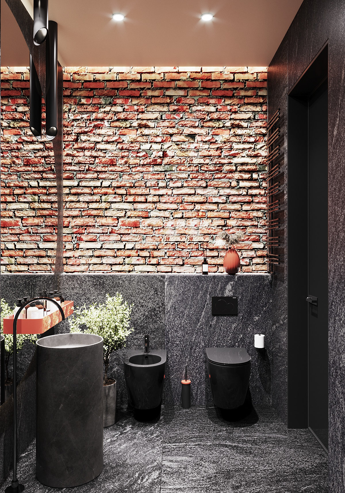 bathroom brick wall LOFT DESIGN Кирпичная стена лофт дизайн санузел интерьер тропический душ