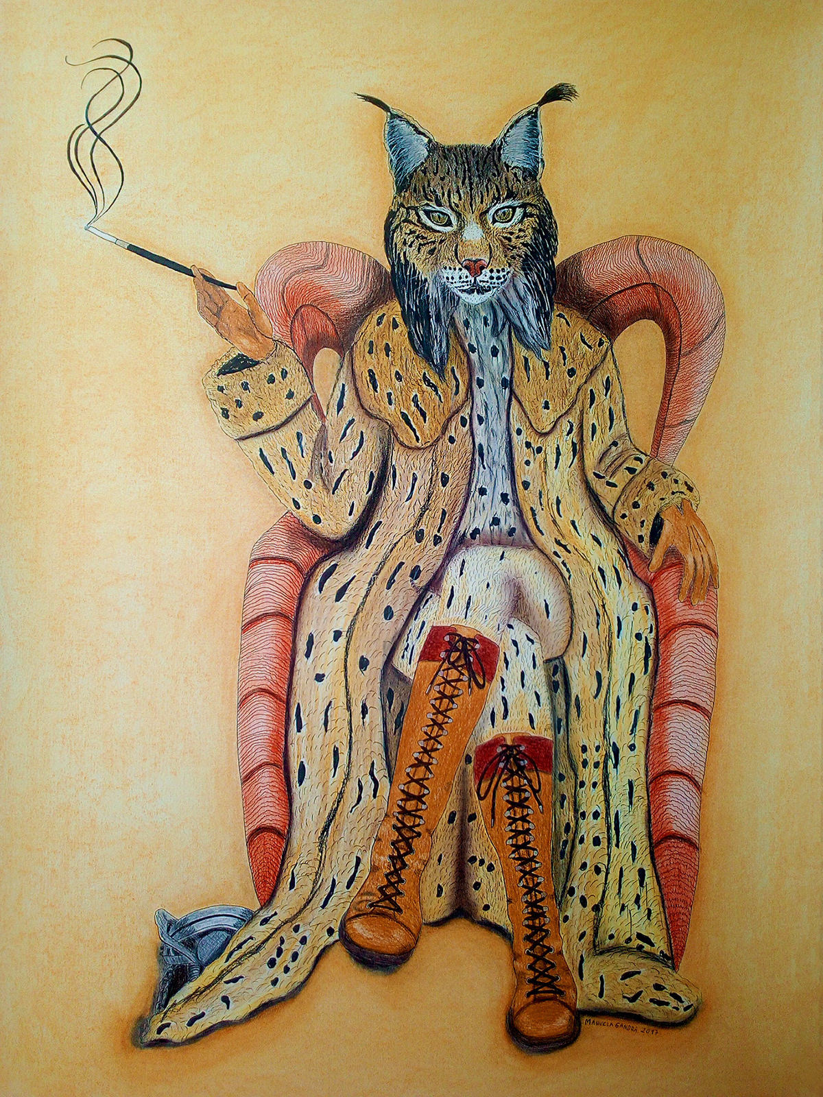endangered species Iberian Lynx Fur fur coats paper color pencil dry pastel mantrap