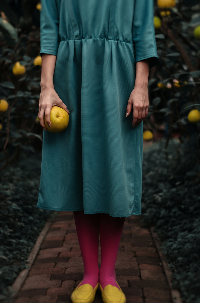 lemon greenhouse yellow hair long turquoise girl Young model Russia