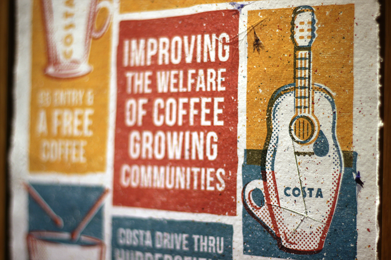 costa coffee Costa costa foundation Promotion Advertising  printed poster flyer stamp Coffee gig coffee shop charity fundraise