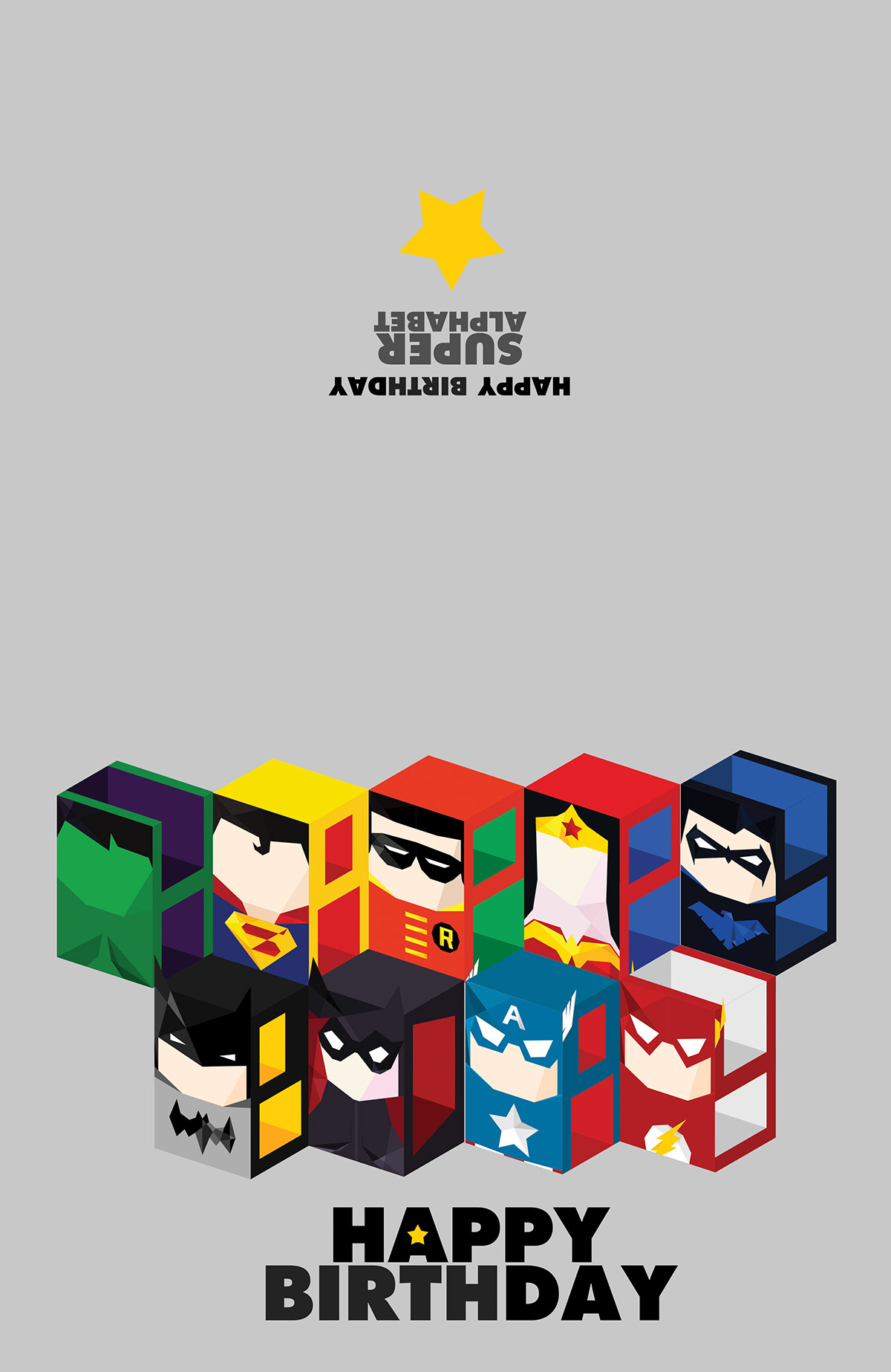 super heroes alphabet paperchase Stationery greetings cards characters 3D super man bat man robin wonder woman cartoon comic