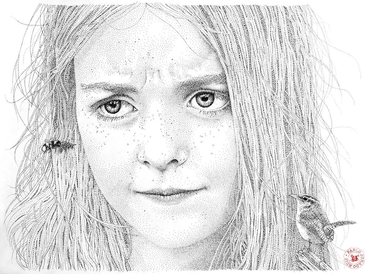 stippling black ink ink paper draw child childhood Pointillism dots allegory