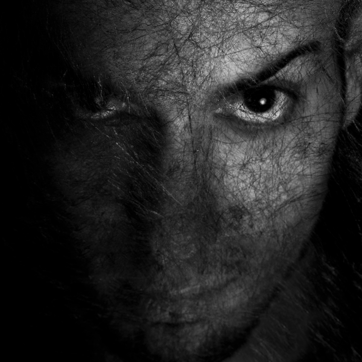 portrait black & white mystery eyes textile