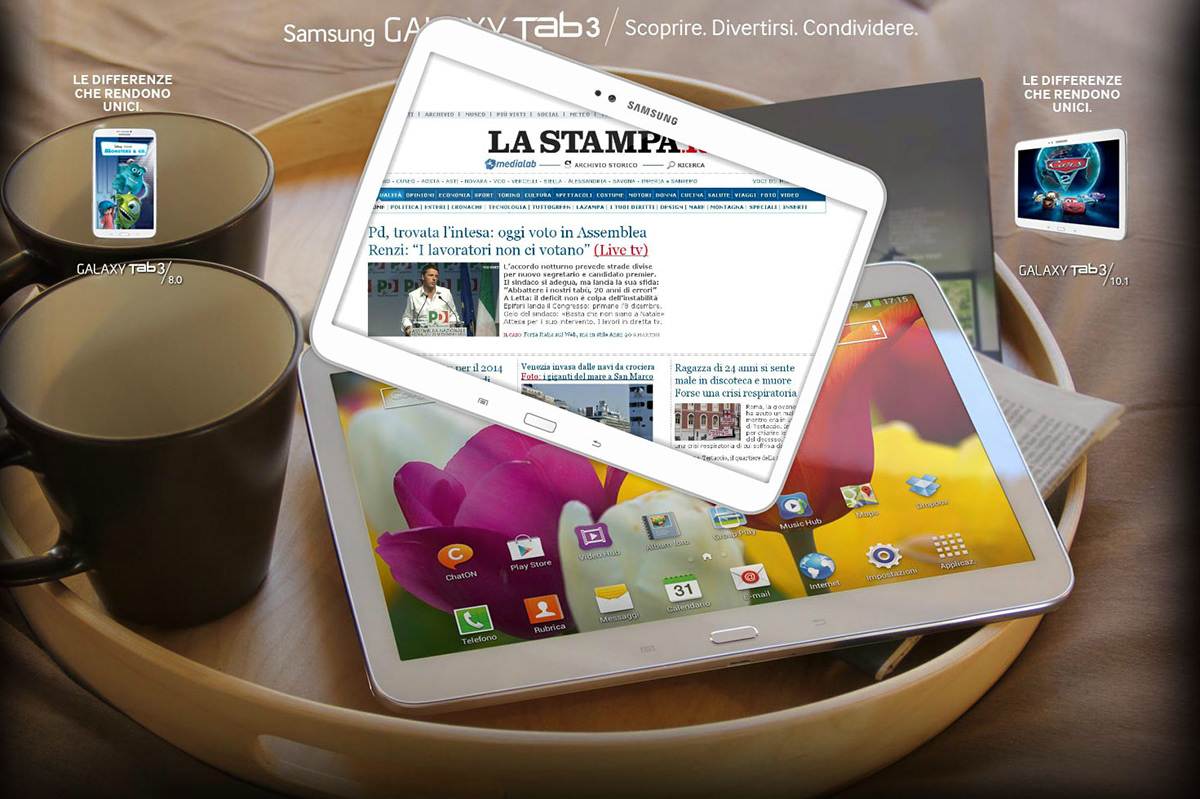 Web ADV tab galaxy Samsung motion homepage la stampa brand tablet mobile device vector