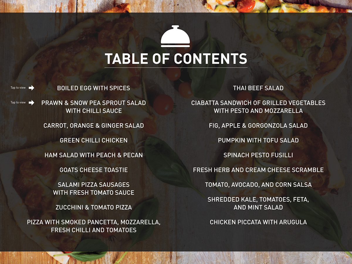 e-publication i-Pad Design cookbook recipe shopping list Weekly Menu