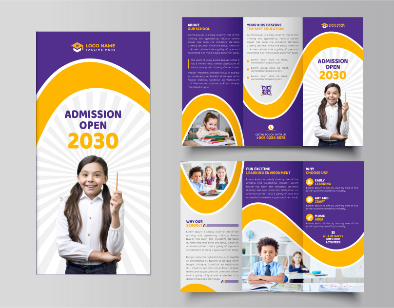 admission brochure design catalog college Education leaflet school template design trifold trifold brochure