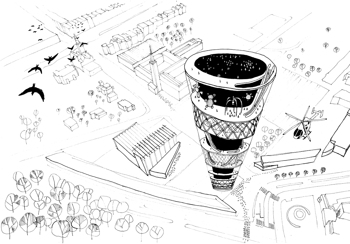 building buildings hrib aleksandar black and white line sketch Aerial gif trees people Perspective