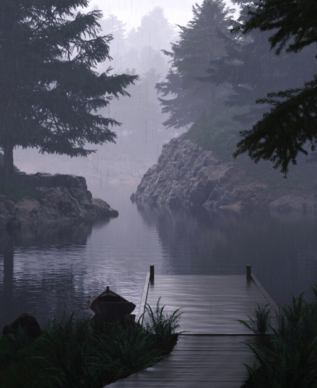 rain wood mood boat lake