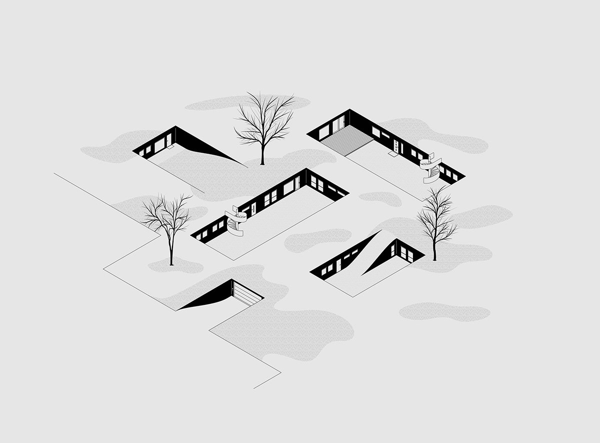 architecture art black and white building house ILLUSTRATION  Isometric Landscape line art Minimalism