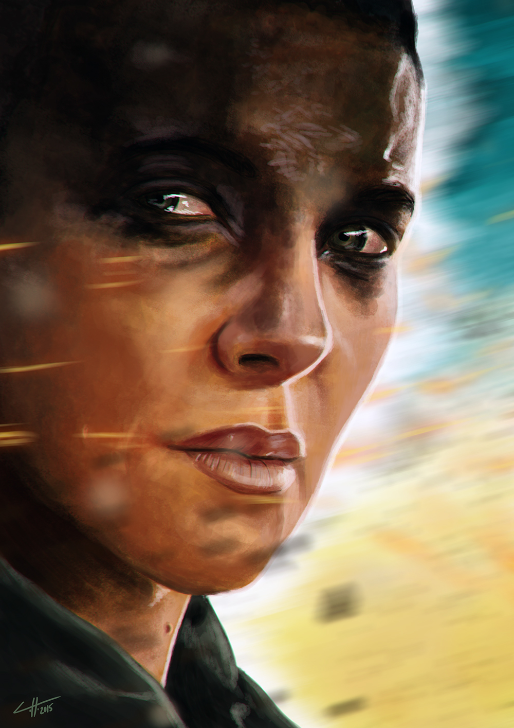 Furiosa charlize theron Mad Max Fury Road portrait digital painting face woman dirty