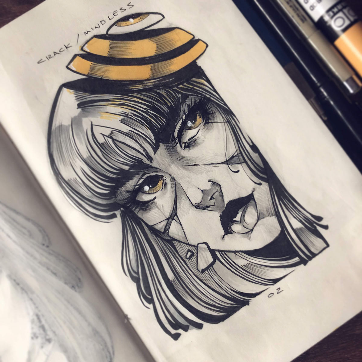 inktober ink moleskine black yellow face conceptual charringo