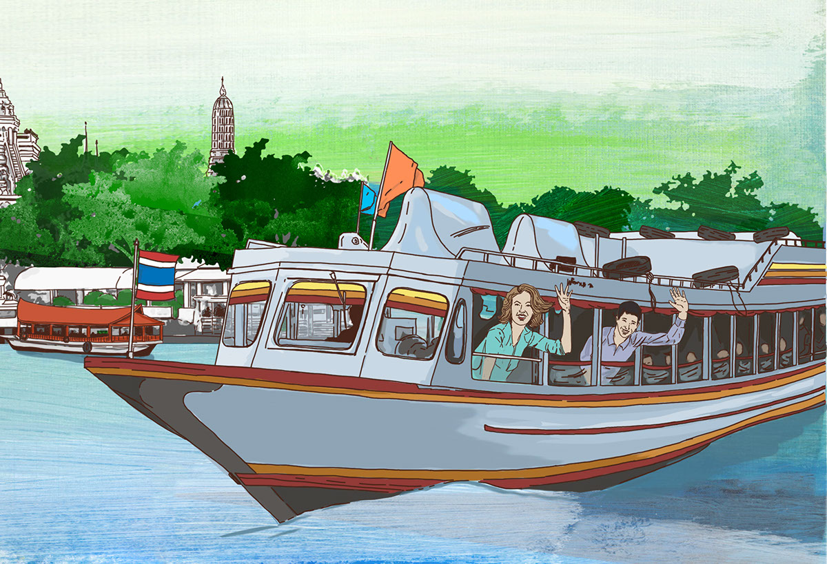 Bangkok Wat Arun boat river passengers