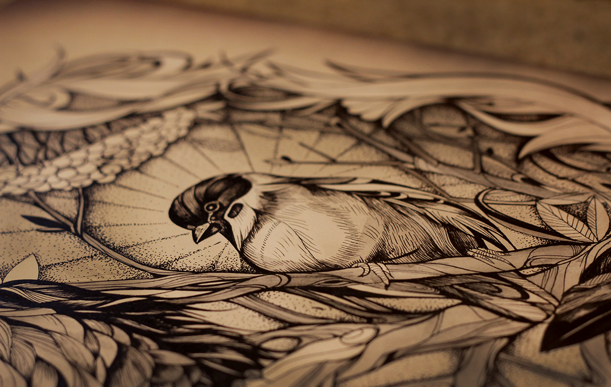 ink dotwork birds crow pen