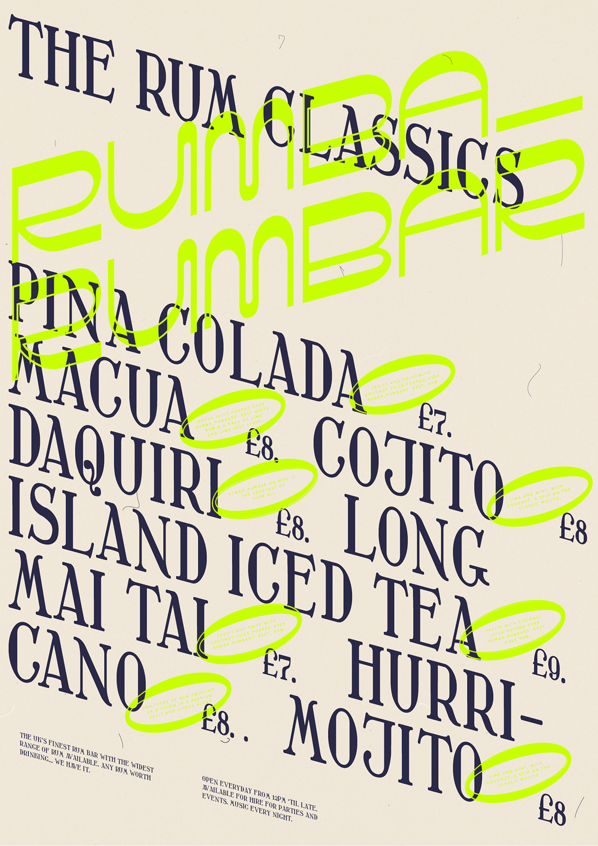 lettering typography   rumba rum bar cuba cocktails DANCE   club