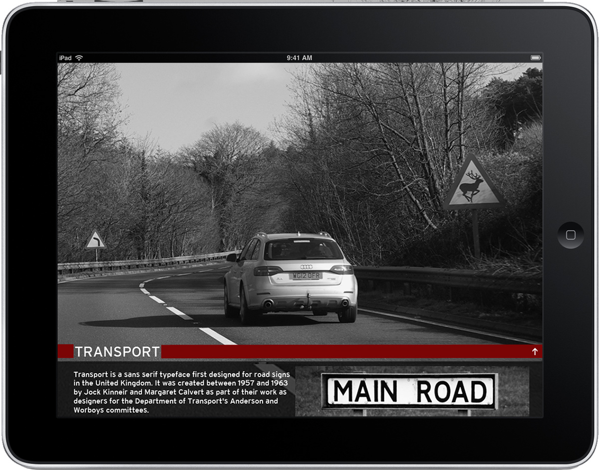 Adobe Portfolio app Transport Interstate UK usa book editorial app design typographic Typeface colours apps new Calvert
