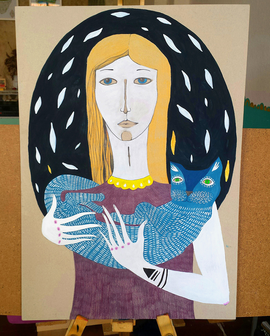 girl paintig Cat phantasy girl and cat pattern Exhibition  girl