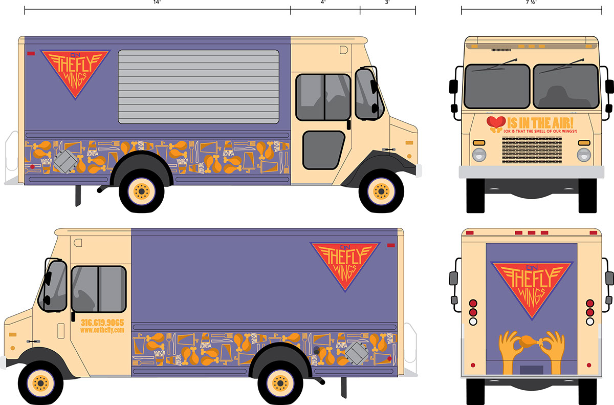 Food truck Logo Design buffalo wings on the fly