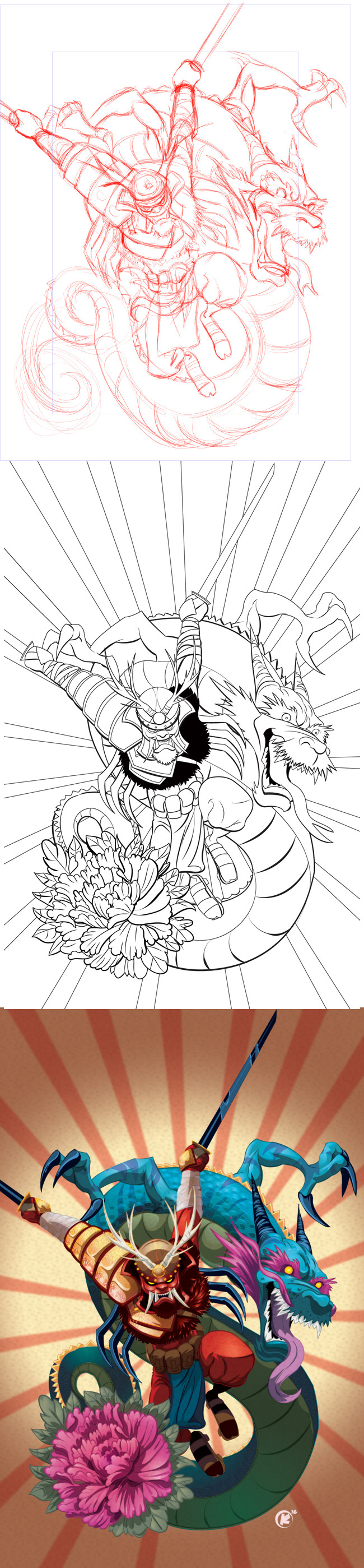cartoon vectorart vector samurai japanese tattoo japanesetattoo dragon fantasy Bushi