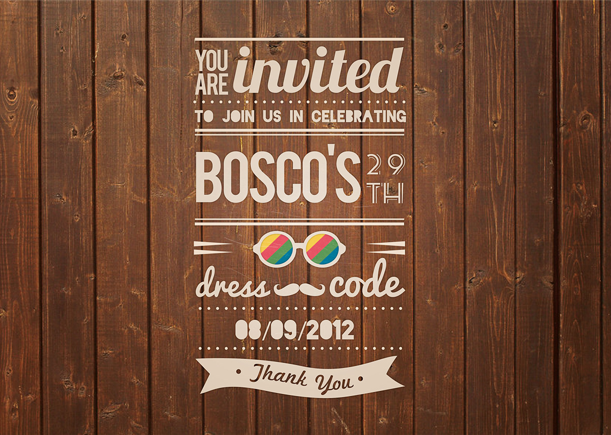 Birthday vintage poster texture wood dress code invite Invitation party banner date