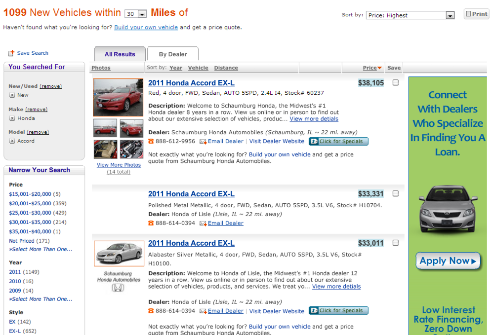 search grouping retail automotive