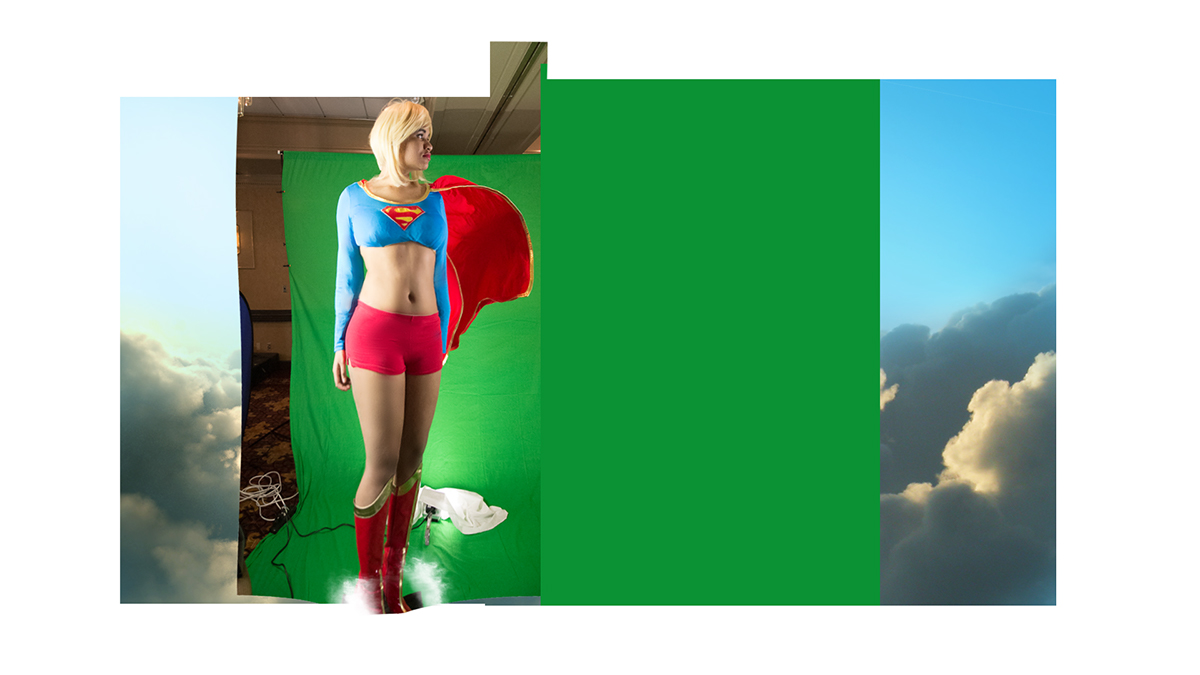 Supergirl Super Girl Dc Comics Cosplay Cosplayer Cosplay photograpy clouds birds Fly flight Hero heroine Composite green screen