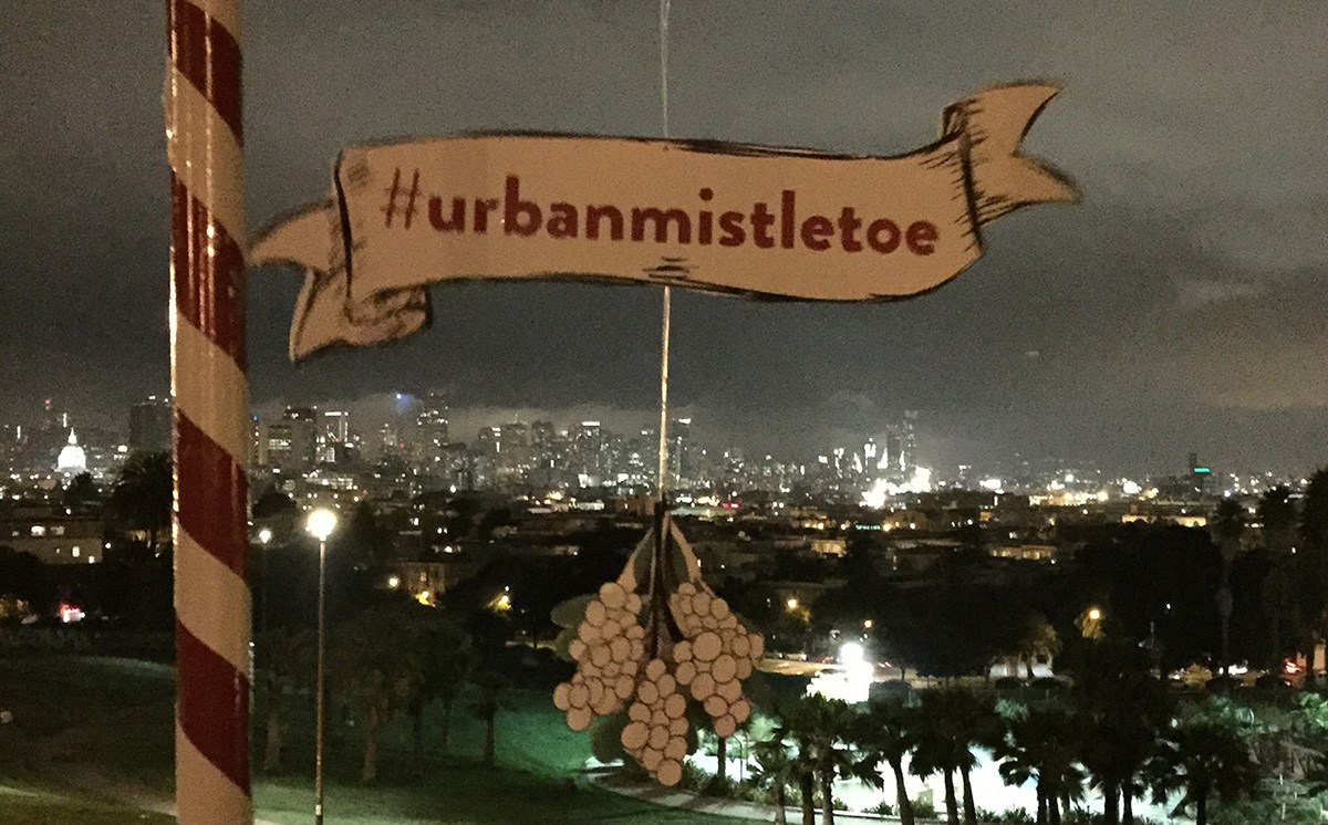 holidays urbanmistletoe Holiday Art mistletoe Holiday Christmas kiss kissing san francisco SF Fun Smooch Mwah