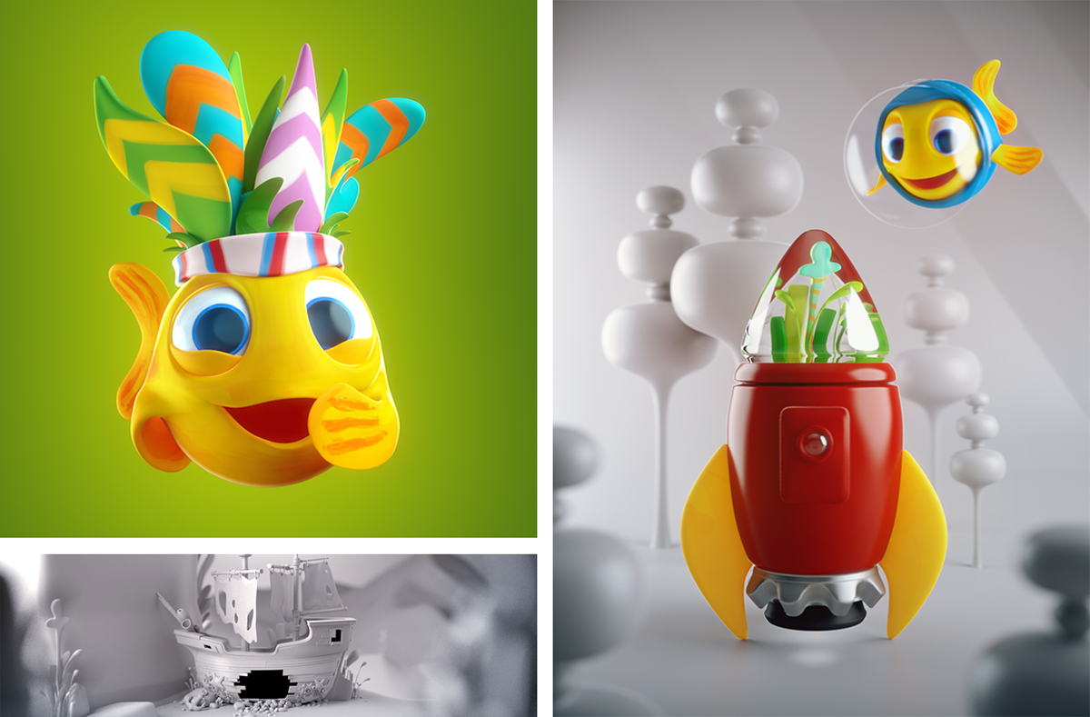minimini fish kids children animation  3D CG jingle Canal+