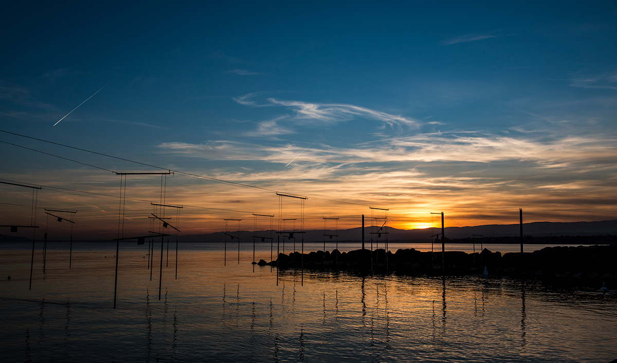 Lausanne sunset lake lac Léman Suisse Vaud swiss colorfull Sun SKY blue orange