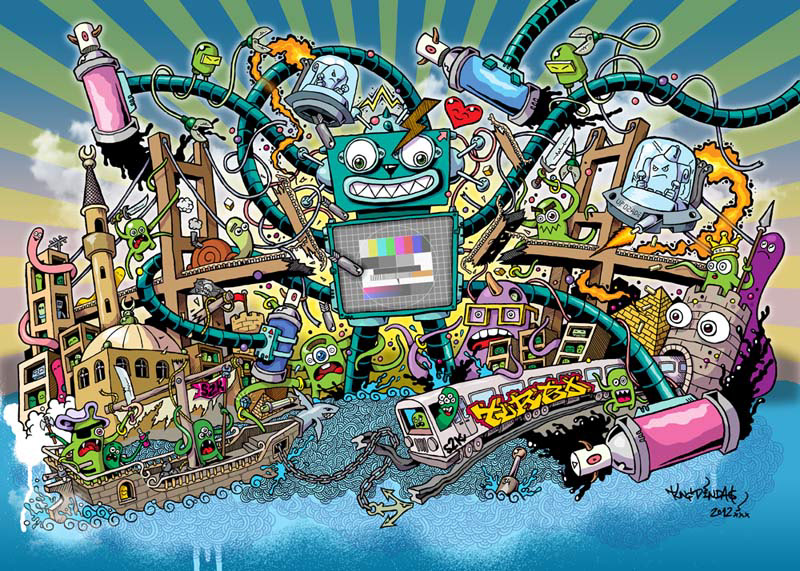 poster robot istanbul bosphorus chaos design robots monster monsters turbo bridge Attack invasion