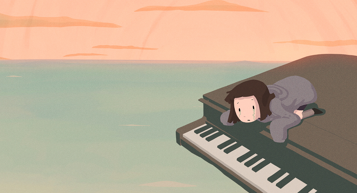 animation  hand-drawn 2D girl Piano sea Ocean lithuania Baltics