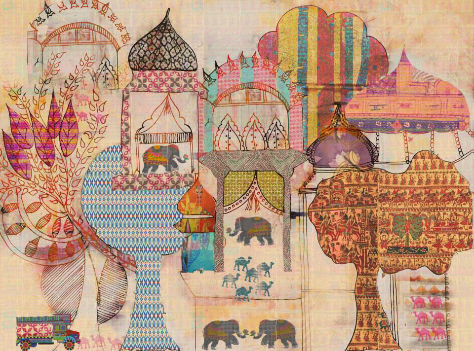 India summer mixed-media elephants camel Textiles Patterns dreamy